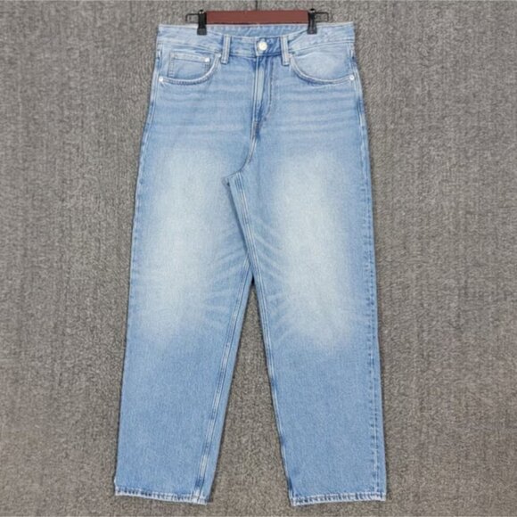 H&M Jeans Mens 34x28* Blue Faded Loose Ample Relaxed Straight Leg Distress Denim - Picture 1 of 5